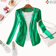 2015 Fashion Women Cardigan Sale Lace Sweet Candy Pure Color Slim Crochet Knit Blouse Sweater Cardigan