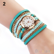 2014 New FAshion Hot Colorful Vintage women watches Weave Wrap Rivet Leather Bracelet wristwatches watch 0TR9
