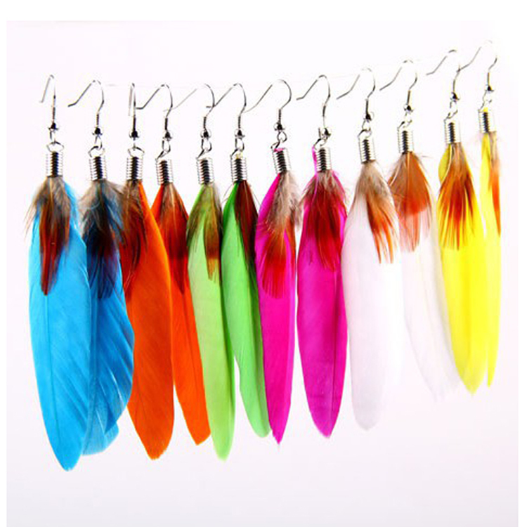 Image of 2015 Summer Style Fashion Ethnic Colorful Feather Earrings 12 Colors Free Shipping EAR-0112
