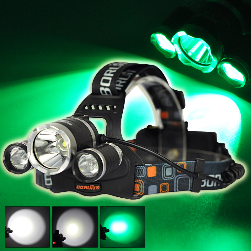 BORUIT Green XPE Light 6000 Lumen XM-L T6+XPE LED Headlamp 3 Modes Led Head Lamps Headlight lampe frontal for Fishing Hunting