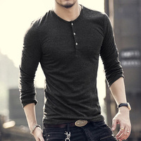 New Fashion Men Tee Long Sleeve Henley Shirts Military Casual Running T shirt Top Outdoor Sports