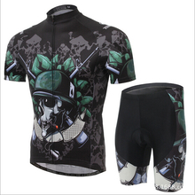 XINTOWN Unisex Skull Soldier Print Jersey Sets Cycling Bike Wicking Breathable Short Sleeve Bicycle Jersey Bib Shorts S-4XL