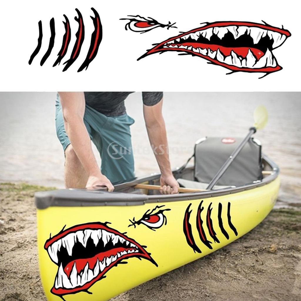 2Pcs Cool Shark Teeth Mouth Decals Stickers for Kayak Canoe Boat Dinghy Car 
