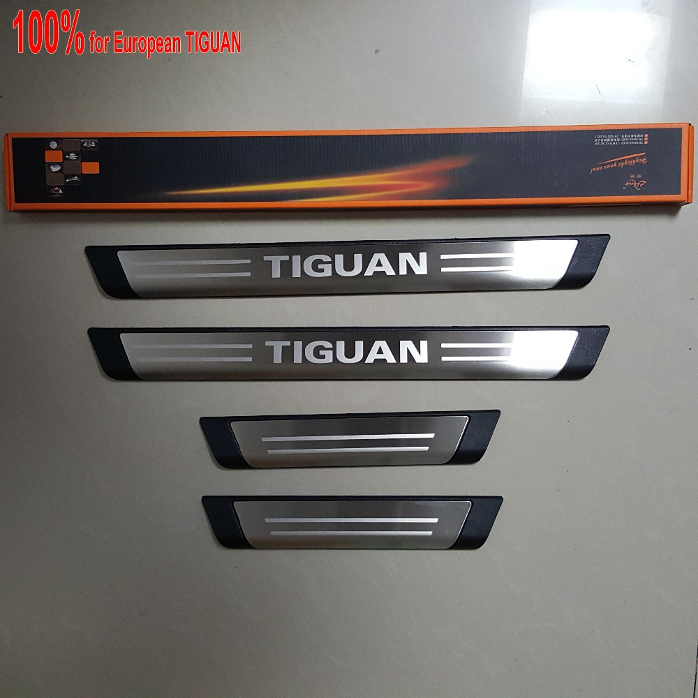 Image of free shipping new for EUR vw Volkswagen Tiguan door sill stainless steel scuff plate threshold sticker accessories 4 pcs