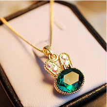 Fashion Sea Green Rabbit Necklace Control Over Drilling Cute Bunny Crystal Clavicle Pendants Necklaces Jewelry Wholesale