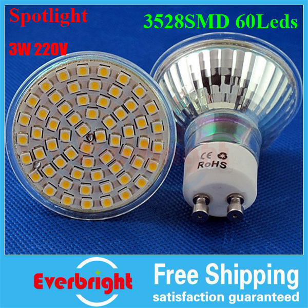 Spot Light GU10 3528 SMD 60 LED Bulb Lamp 3W 220V Energy Saving warm white/white high LM free shipping