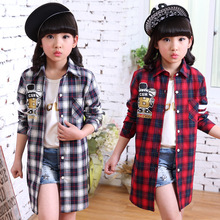 2016 New Girls Spring Summer Clothes Red Plaid Shirt Blouse Girls Clothes Shirts Children Clothing 4-15 Years Kids Clothes