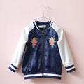 Male Female Children Bird Peacock Embroidery dark blue Baseball Jacket Kids Autumn Sport Outcoat