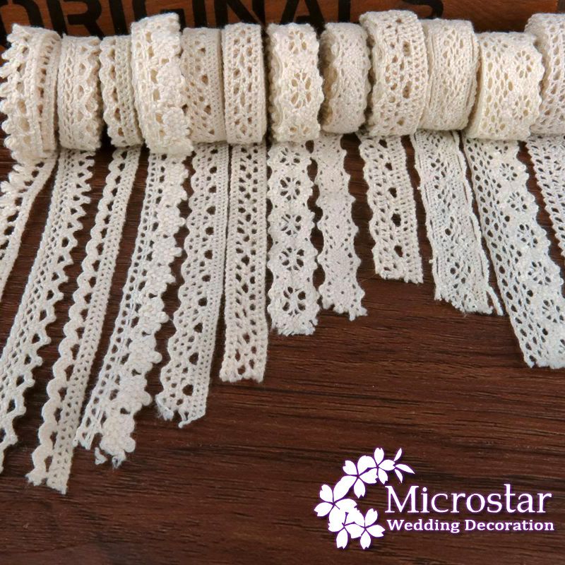 Image of Apparel Sewing Fabric 5 Meters DIY Ivory Cream Trim Cotton Crocheted Lace Fabric Wedding Decration Handmade Accessories Craft