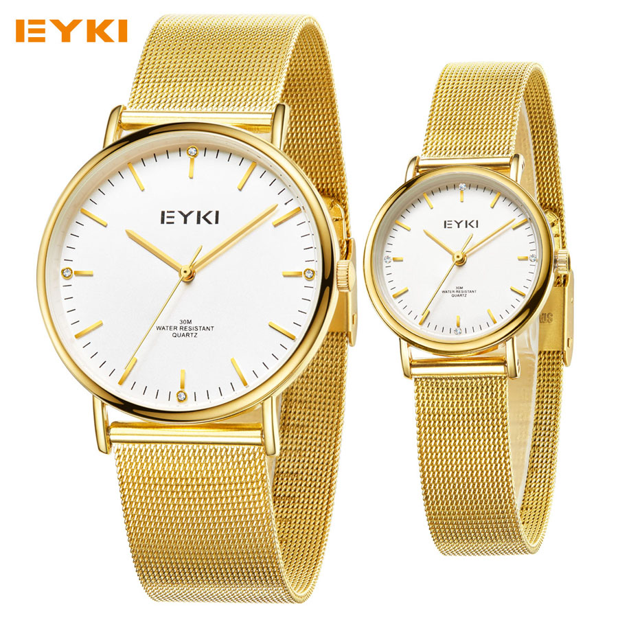 EYKI Fashion Watches for Lover Stainless Steel Mesh Strap Couple Dress Quartz Watch Ultra Thin Dial Clock Man Relogio Masculino
