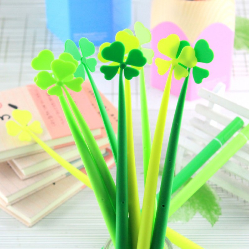 12pcs/lot Cute Leaf clover gel pens for writing  Black ink Diamond head pens for kids kawaii stationery office school supplies