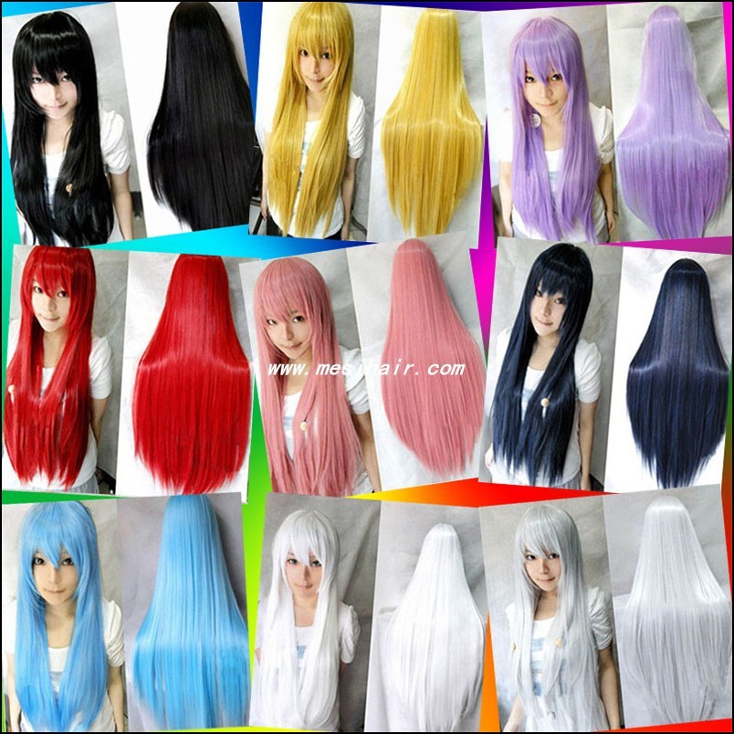 Image of 80cm long straight 16colors black white pink anime cosplay party wigs, cheap quality womens synthetic hair costume peruca wig