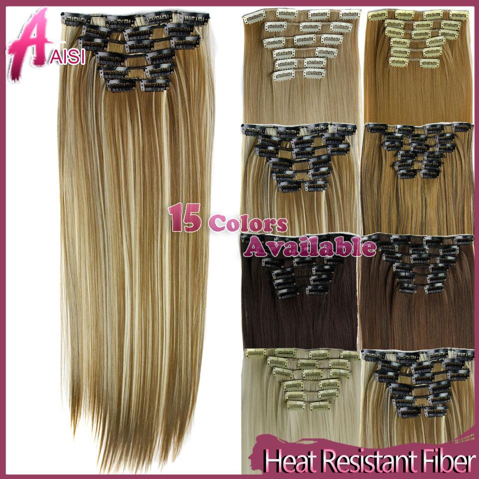 Hairpiece 23inch 140g Straight 16 Clips in False Hair Styling Synthetic Clip In Hair Extensions 6pcs