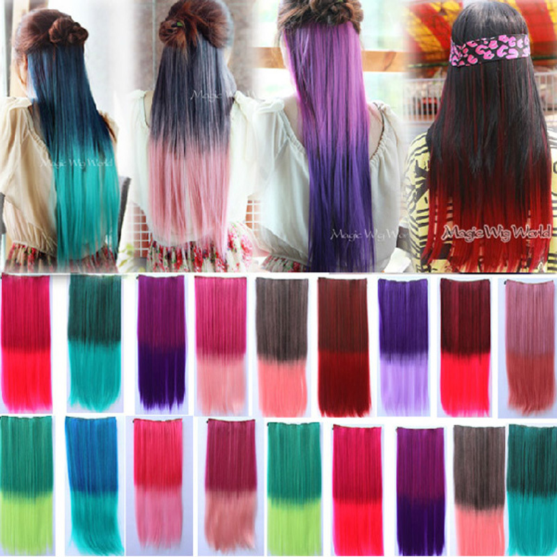 Image of 1 Piece 5 Clips 24 Inches Charm Long Straight Multi Color Graduate Color Clip In Hair Extension Cosplay 26 Styles Can Choose