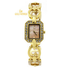 GOLD WINNER Brand Fashion Diamond Women Girls Shell Face Stainless Steel Waterproof Watches Quartz Watches Wristwatches
