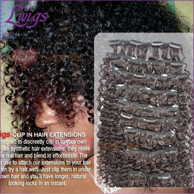 Image of 9pcs 100% Brazilian Human hair Deep curly clip in hair extensions 120g/ Free shipping deep curly clip on hair extension 1pc alot