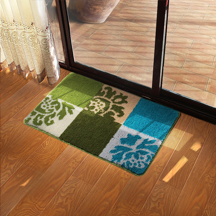Luxbon Area Rug Slip Resistant Door Entrance Mat Square Flower Pattern