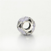 Sterling Silver Jewelry Daisy Tibetan Silver Charms With Purple Enamel Famous Brand Bracelet Bangle Women With