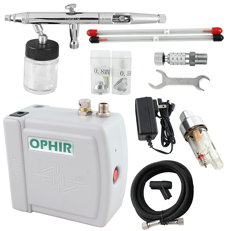 OPHIR Pro Airbrush Kit wth Mini Air Compressor Dual Action Airbrush Spray Gun for Hobby Cosmetics Tattoo Makeup Body Paint