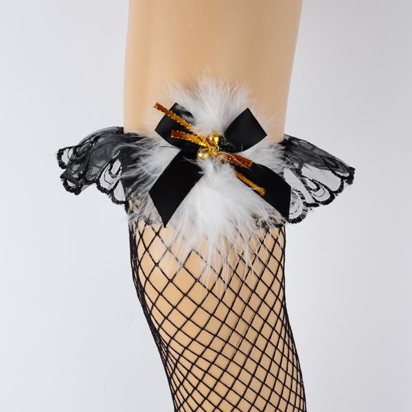 1 Pair Women Black Sexy Christmas Fishnet Stockings With Jingle Bells Thigh High Stockings