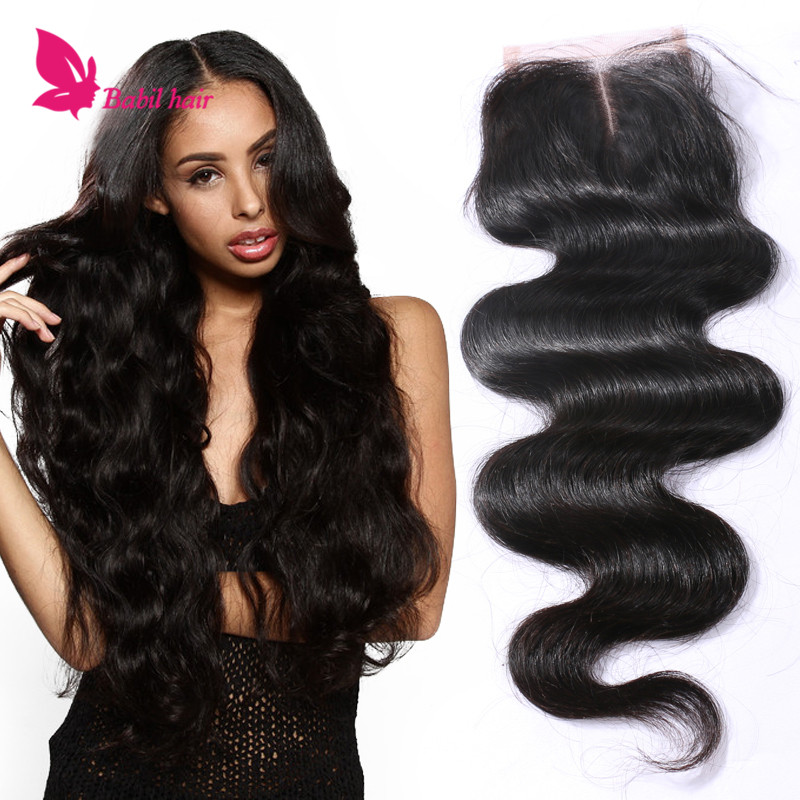 Image of Top 7A Grade 1b# 100% Virgin Brazilian Hair Lace Closures Free Middle And 3Part Body Wave Human Hair Lace Closure Bleached Knots