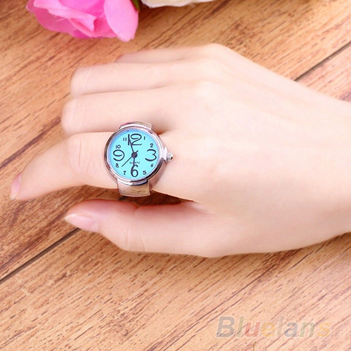 Creative Women Fashion Lady Girl Steel Round Elastic Quartz Finger Ring with watch 05MA