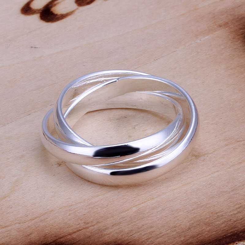 Free Shipping New Beautiful Fashion silver plated ring Three Circles anel de ouro bijoux SMTR167