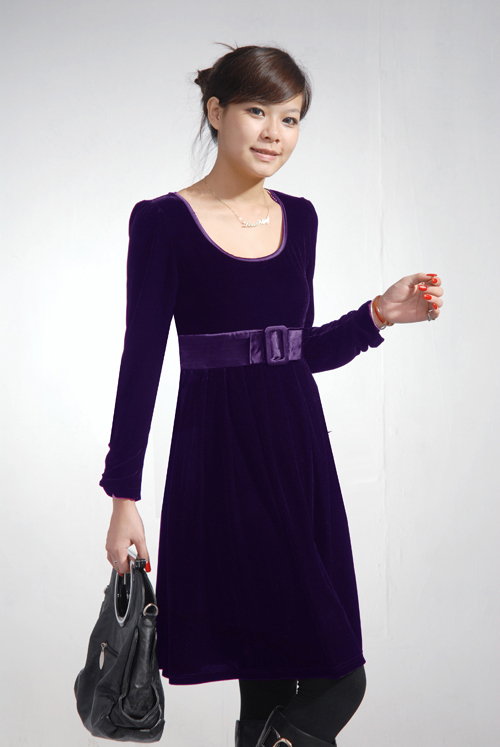 Extra Large Size Solid color Long Sleeve O neck Elegant Noble Velvet