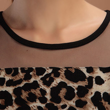 Fashion Women Leopard Chiffon Sheer Tops Blouse Crew Neck Contrast Shirts Summer YT871