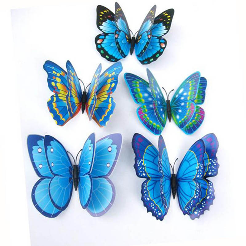 Image of Butterfly Wall Stickers Double Layer 3D Butterflies colorful bedroom living room Decors 12pcs/lot Home Fridage Decoration 4color