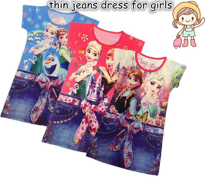 anna elsa beautiful girl sundress baby girls summer thin jean dress cartoon design new arrival free shipping