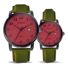 Julius mujeres hombres reloj de pulsera de cuarzo horas fecha Auto mejor vestido de moda de cuero pareja Lovers ‘ JA-508