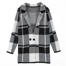 Simple Design Turn Down Collar Long Sleeve font b Tartan b font Cardigan For Women