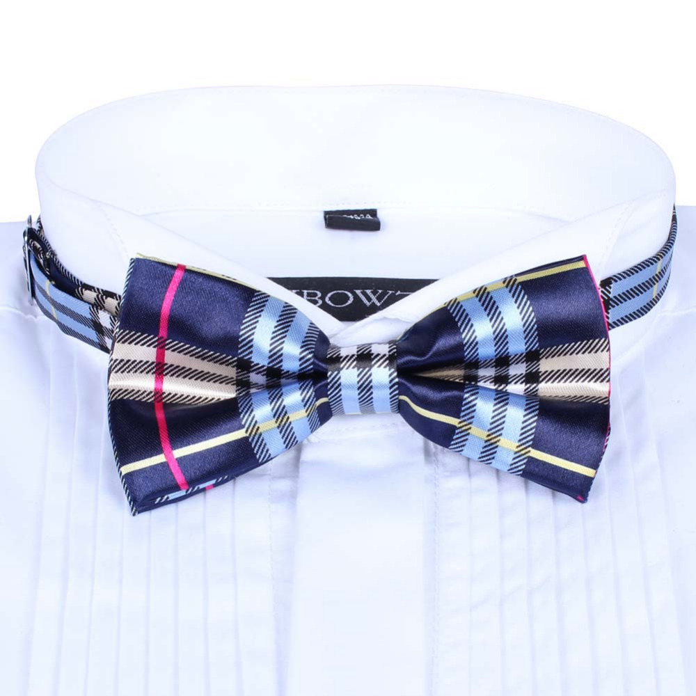 Men Satin Bow Tie Dickie Pre Tied Wedding Tuxedo Tie Necktie Blue Pink font b Tartan