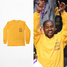 New 2016 Yeezy Kanye West I Feel Like Kobe Long Sleeve Commemorate T Shirt Men Leisure Yellow Hip Hop T-Shirt Yeezus Tops