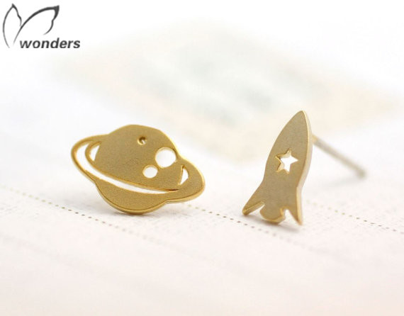 cute and unique Planet and Rocket post earrings