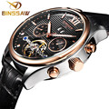 BINSSAW new men automatic mechanical watch is the tourbillon dial black leather fashion sports watches relogio