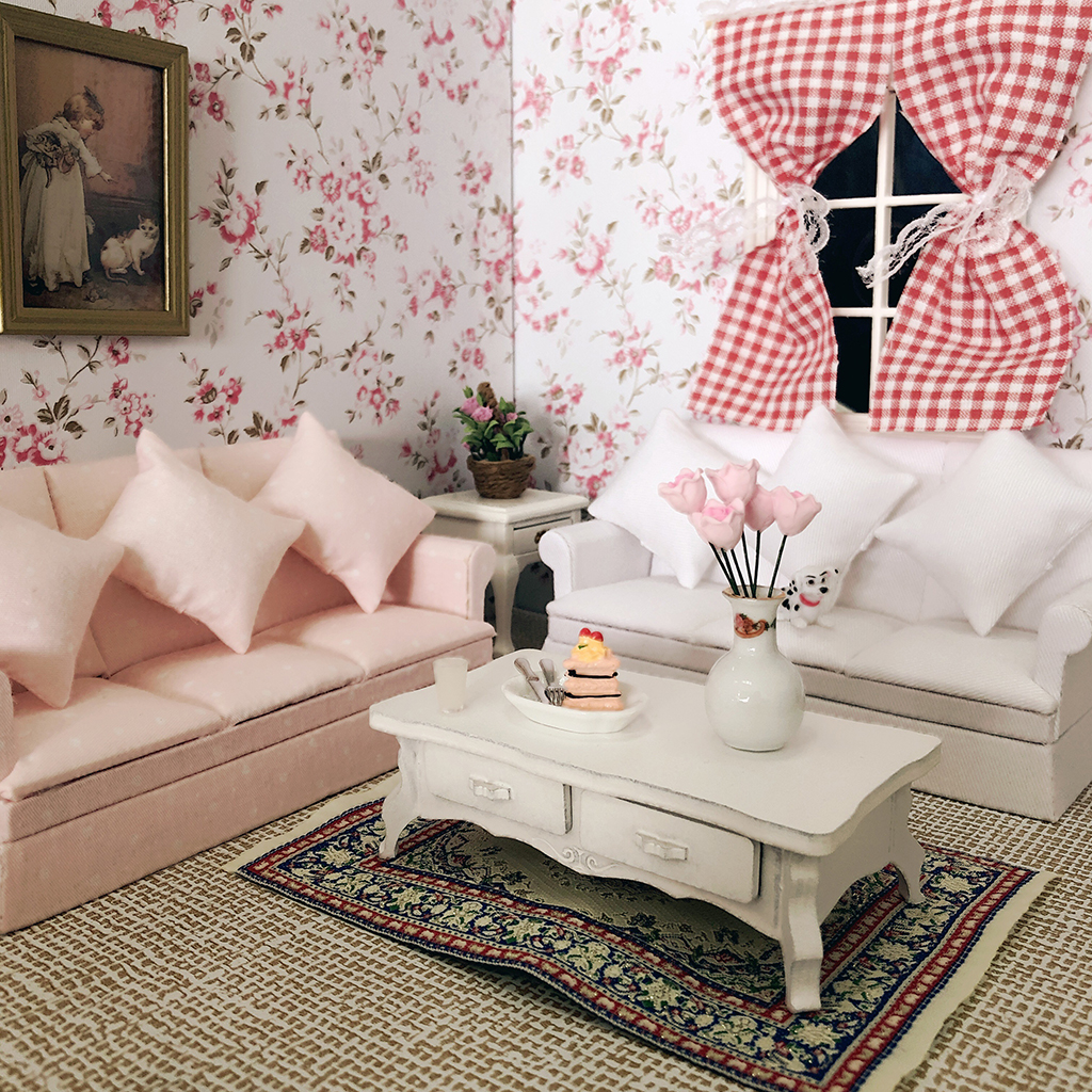 Dolls House Pink Sofa Couch Table Furniture Living Room Decoration 1//12th