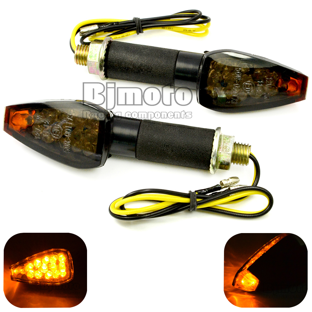Universal Motorcycle black housing smoking Lens Amber LED turn signal Lights 12V Indicators Flashers