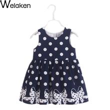 Summer Girl Dress Sleeveless Cotton Polka Dots Bow Print Children Princess Dress Outerwear Robe Fille Casual Girls Dress