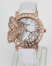 Butterfly Crystal Decor Flower Dial 4 Color Women Ladies Dress Fashion Watch Watches