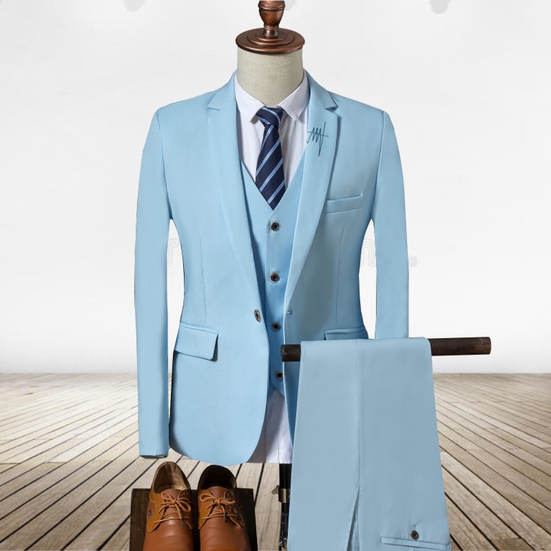 sky blue suit matching shoes