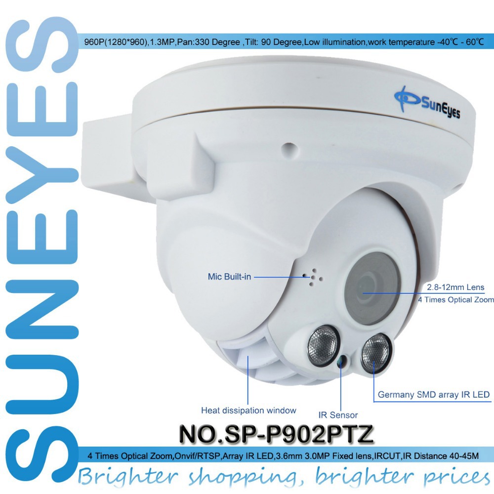 Здесь можно купить  SunEyes  SP-P902PTZ  ONVIF 960P HD PTZ Dome IP Camera with Zoom TF/Micro SD Card Slot  Array IR Night Vision Low Lux  Безопасность и защита