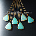 WT N437 Fashion necklace 24k gold electroplated Natural Turquoise Connector Pendant Triangle Turquoise necklace