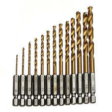 13pcs HSS High Speed Steel Titanium Coated Drill Bit Set 1/4 Hex Shank 1.5-6.5mm,quick Change Metal drilling Tool Woodworking