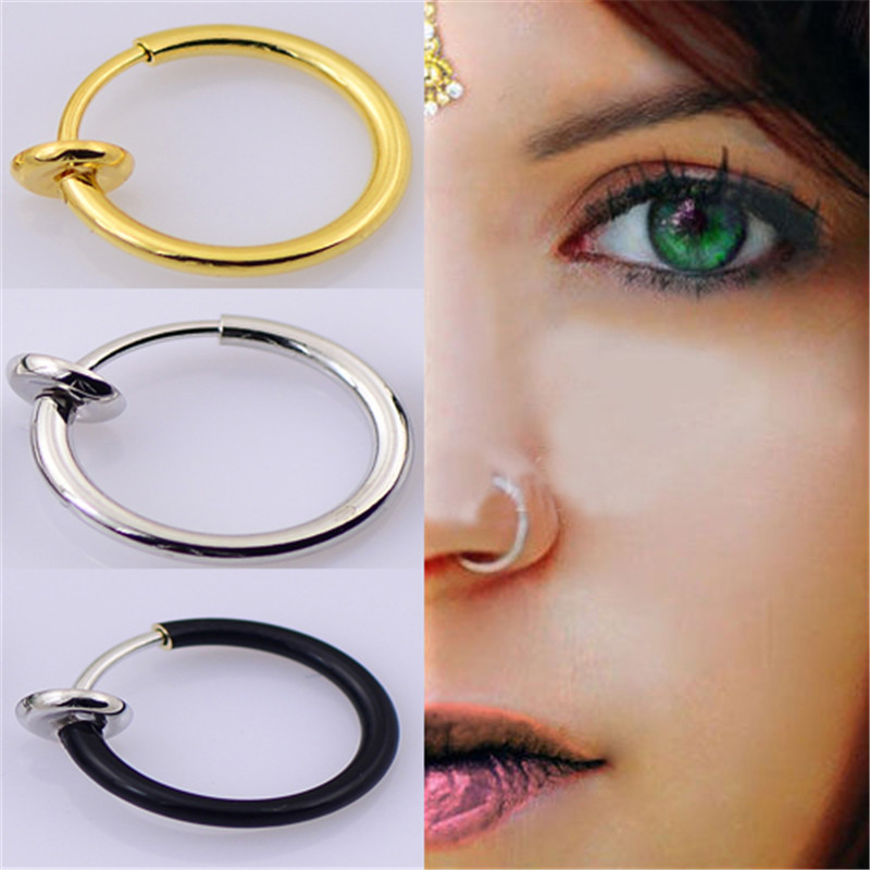 Image of New Clip On Fake Nose Hoop Ring Ear Septum Lip Navel Earrings Body Non Piercing Black Jewelry Free Shipping