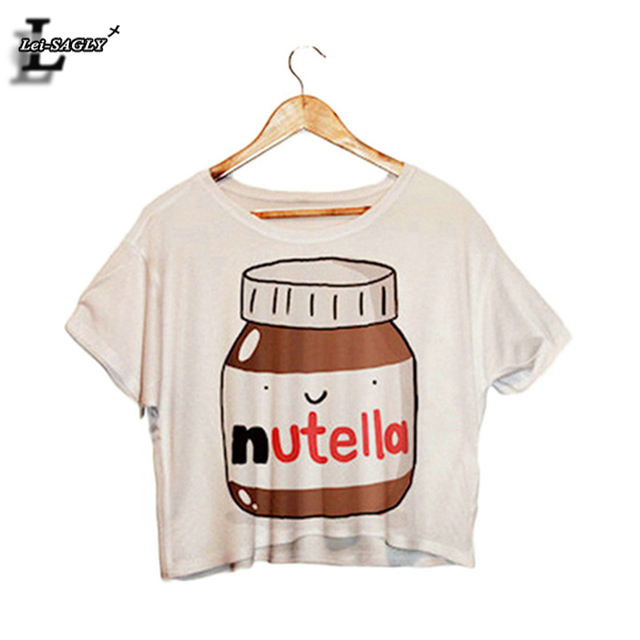 Лей-SAGLY 2016 Nutella Печати Белый Растениеводство Топы Летом С Коротким Рукавом футболки Harajuku Фитнес Женщины Мода Kawaii Футболка F1003