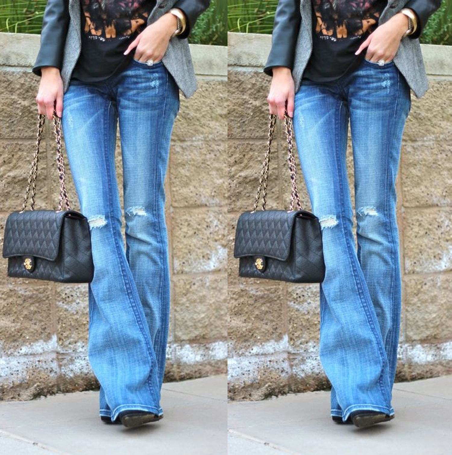 high waisted flare jeans outfit