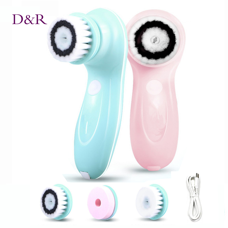 Image of 3 In1 USB Rechargeable Electric Rotating Facial Cleansing Brush Face Cleaners Scrubber Rotating Rotation Skin Care