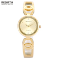 REBIRTH Luxury Brand Gold Watches Women Clock Bracelet Stainless Steel Connection Leather Watch Ladies Relojes Mujer